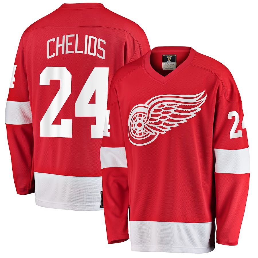 Men Detroit Red Wings 24 Chris Chelios Fanatics Branded Red Premier Breakaway Retired Player NHL Jersey